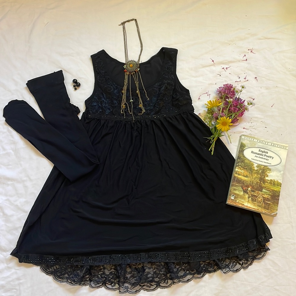 Classy Black Vintage Tunic with Sequin and Lace size XXS